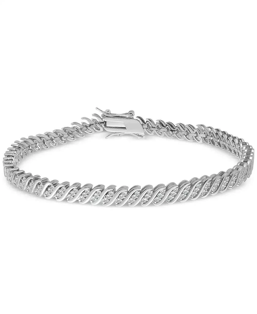 Macy
s Diamond Triple Row "S" Link Bracelet (1 ct. t.w.) in Sterling Silver or 14k Gold-Plated Sterling Silver