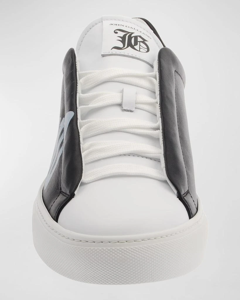 John Galliano Paris Men's Typographic Logo Hidden-Lace Low-Top Sneakers, White/Black 3