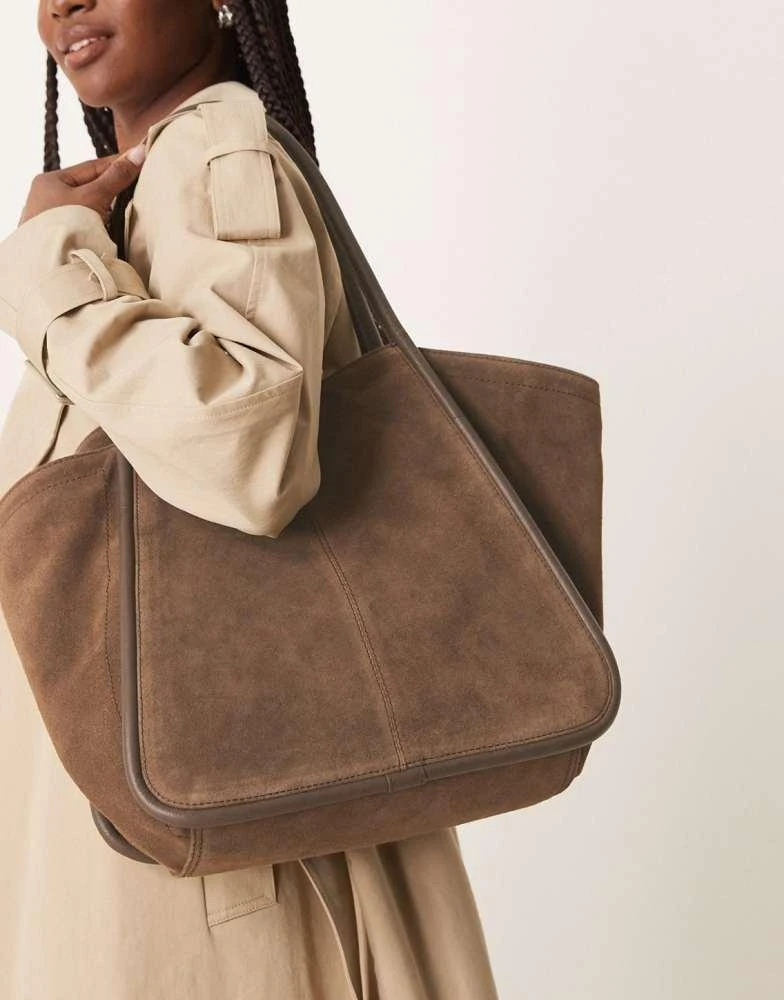 ASOS ASOS DESIGN suede winged tubular tote bag in brown 1