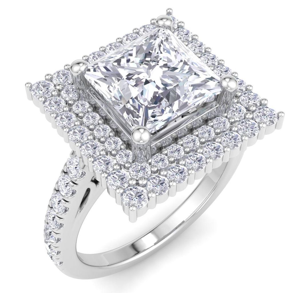 SSELECTS 4 Carat Princess Cut Lab Grown Diamond Square Halo Engagement Ring In 14K White Gold G-H, Vs2