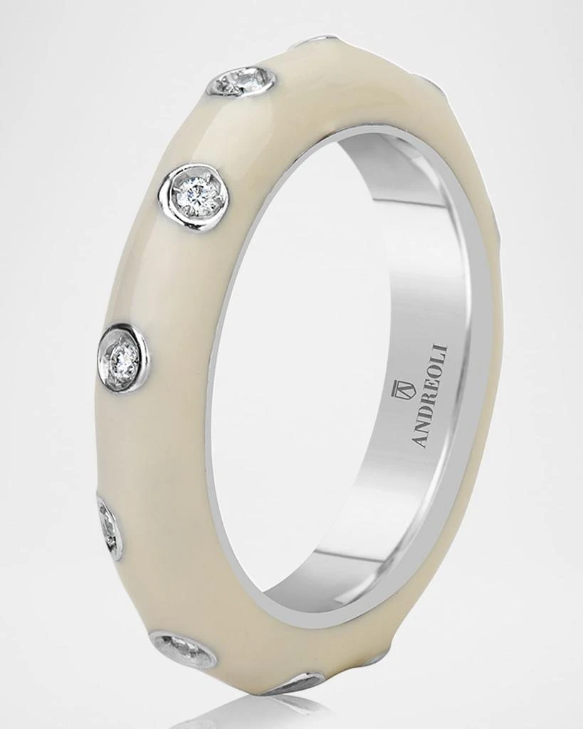 Andreoli 18K White Gold White Enamel Diamond Ring, Size 6.5 2