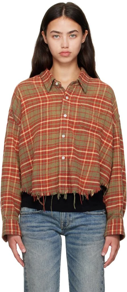 R13 Orange 
Khaki Drop Neck Cropped Shirt