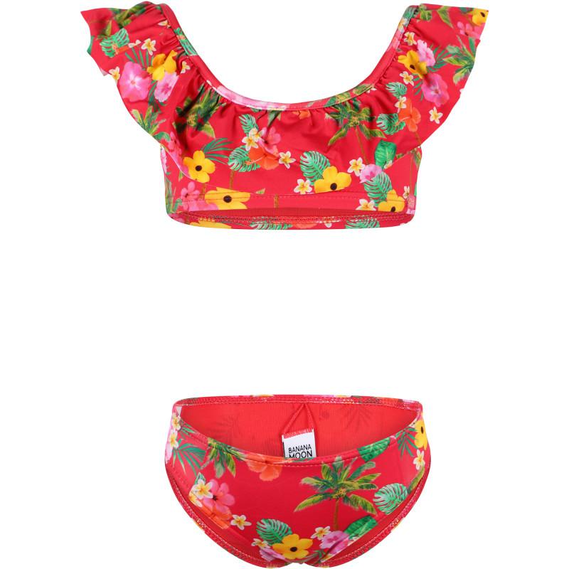 BANANA MOON Tropical flowers ruffled bikini in red