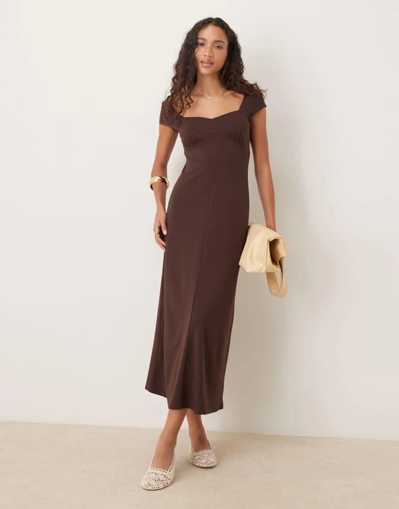 ASOS ASOS DESIGN cap sleeve midi tea dress in chocolate 1