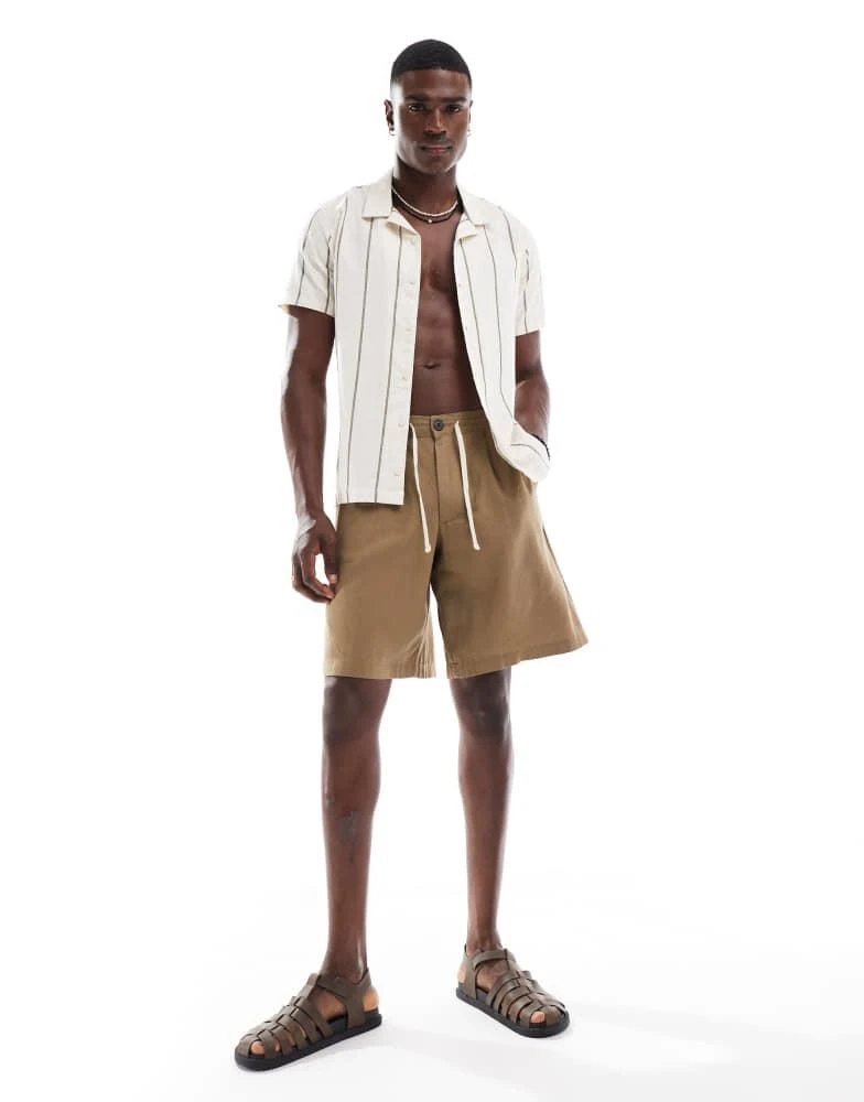 Threadbare Threadbare linen rich drawstring shorts in stone 2