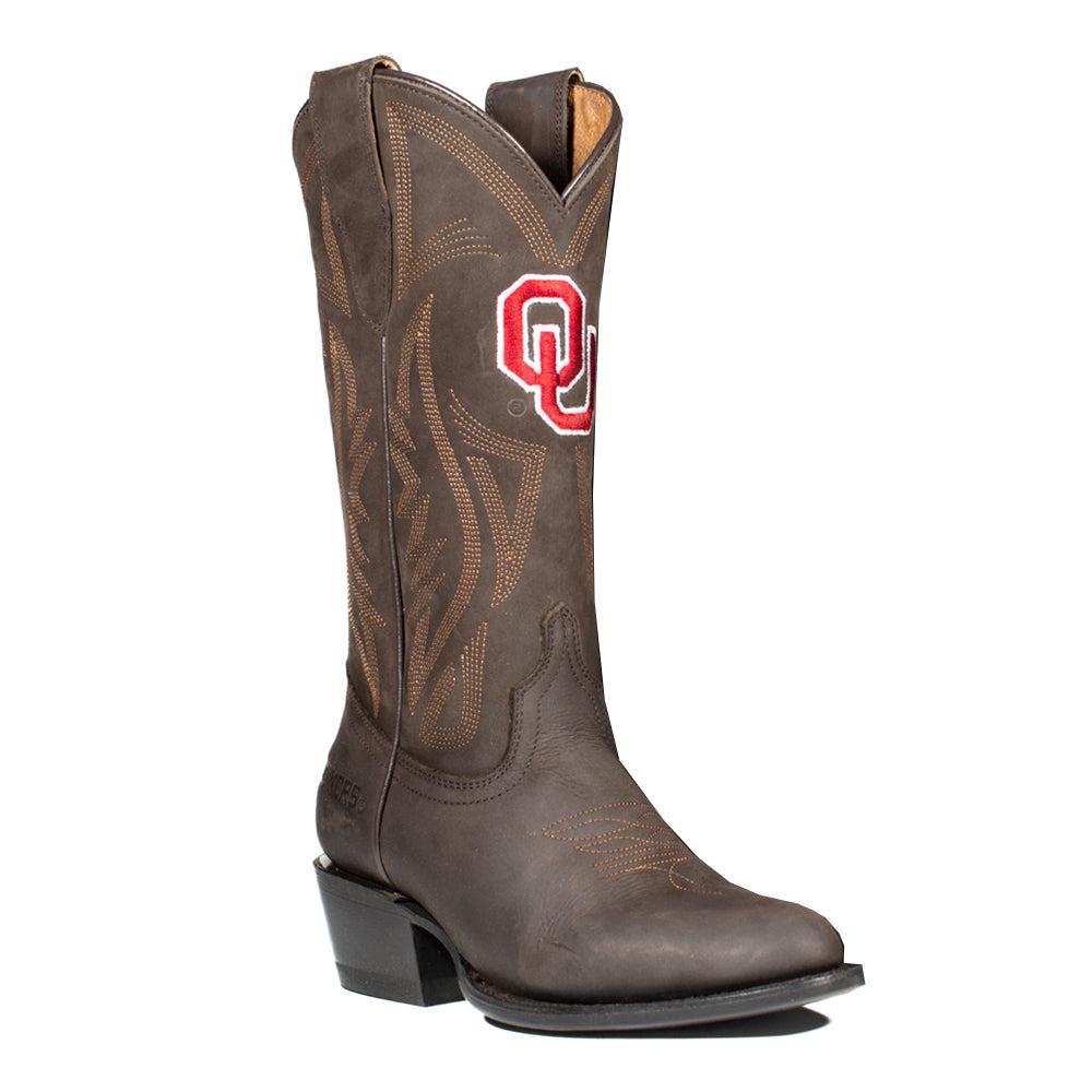Gameday Boots University of Oklahoma Embroidered Round Toe Pull On Cowboy Boots
