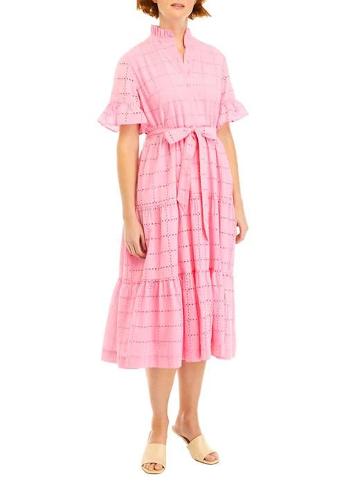 Crown & Ivy™ Ivy Womens Short Sleeve Button Front Eyelet Dress 1