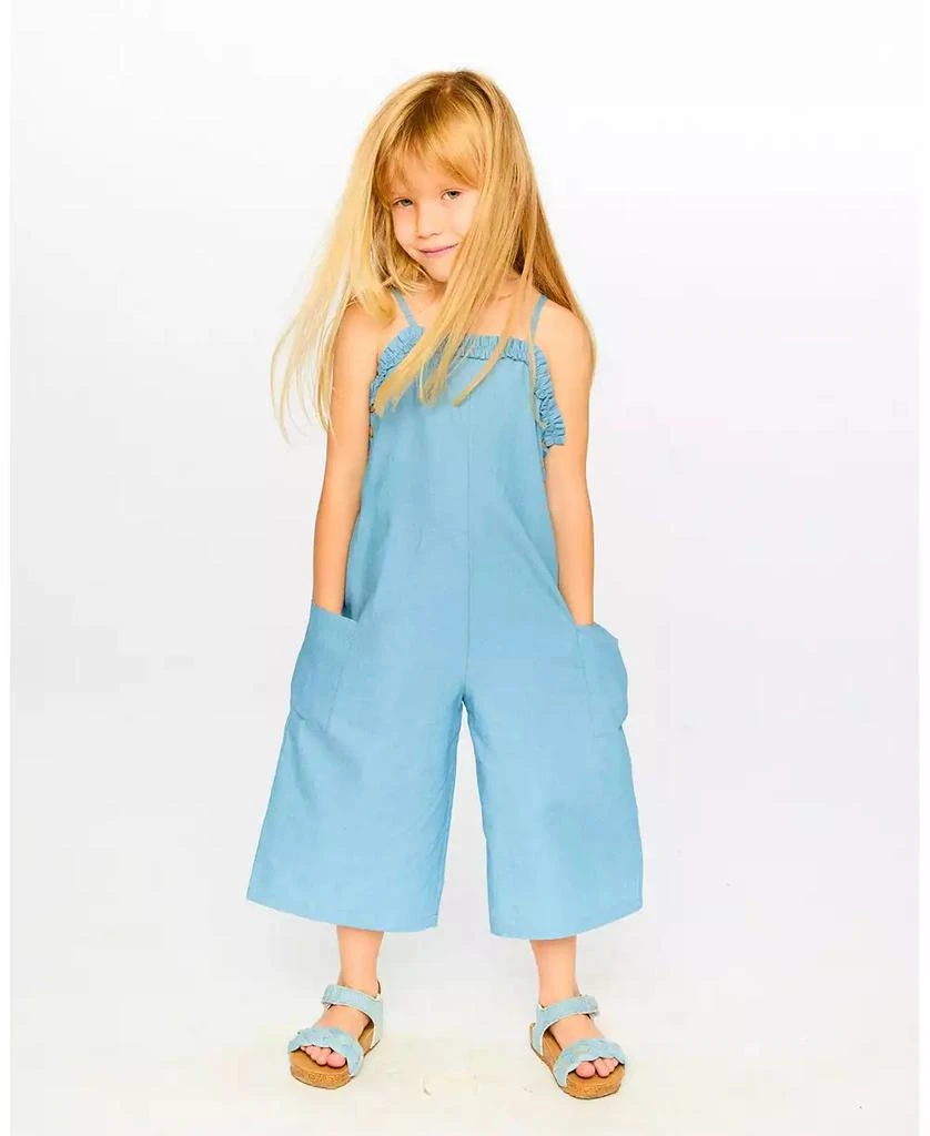 Deux par Deux Toddler Girls Light Blue Chambray Jumpsuit - Toddler|Child