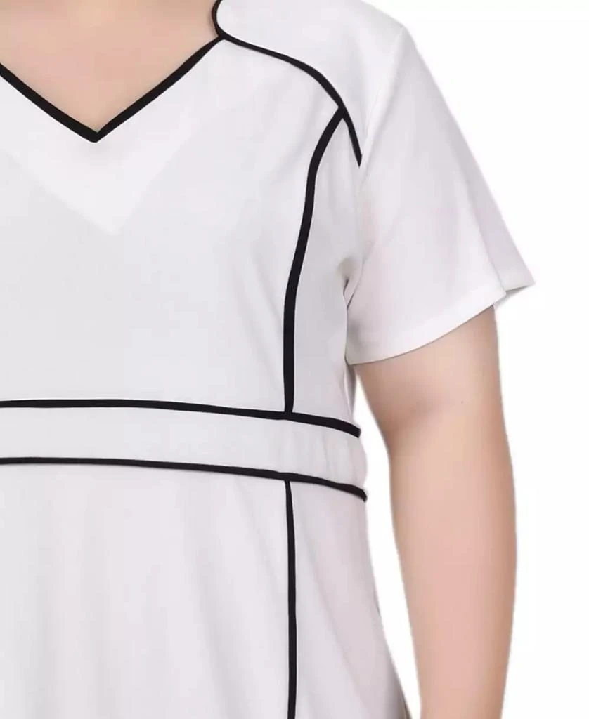 NY Collection Plus Size Short Sleeve Piped Detail Dress 4