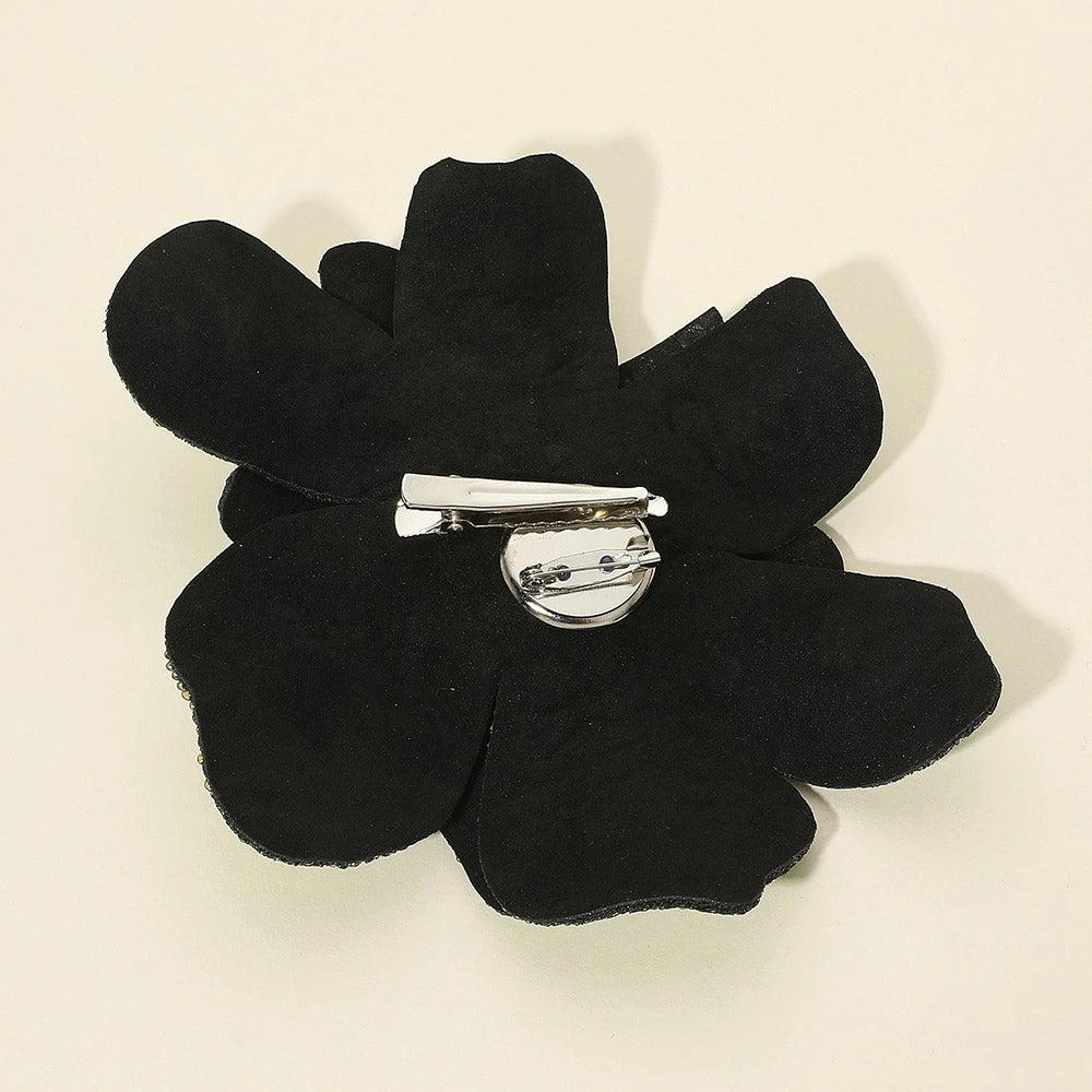 FASHNZFAB Pearl Accent Bling Studded Leopard Pattern Flower Pin Brooch Alligator Snap Hair Clip 2