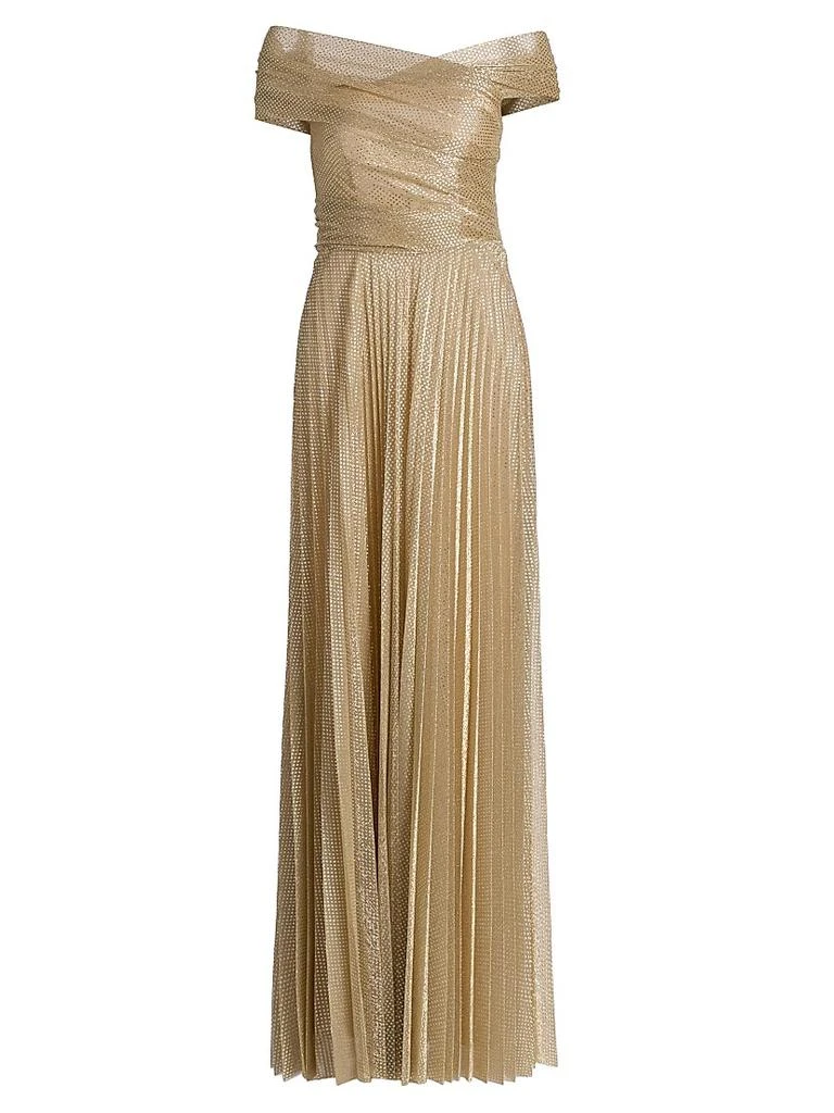 Talbot Runhof Metallic Pin Dot Off-The-Shoulder Gown