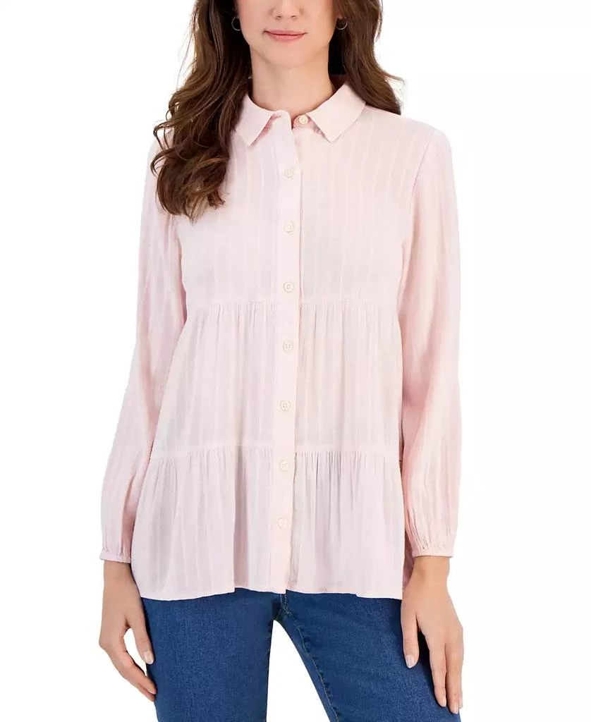 Style & Co Women's Textured-Stripe Button Shirt, Created for Macy's 1