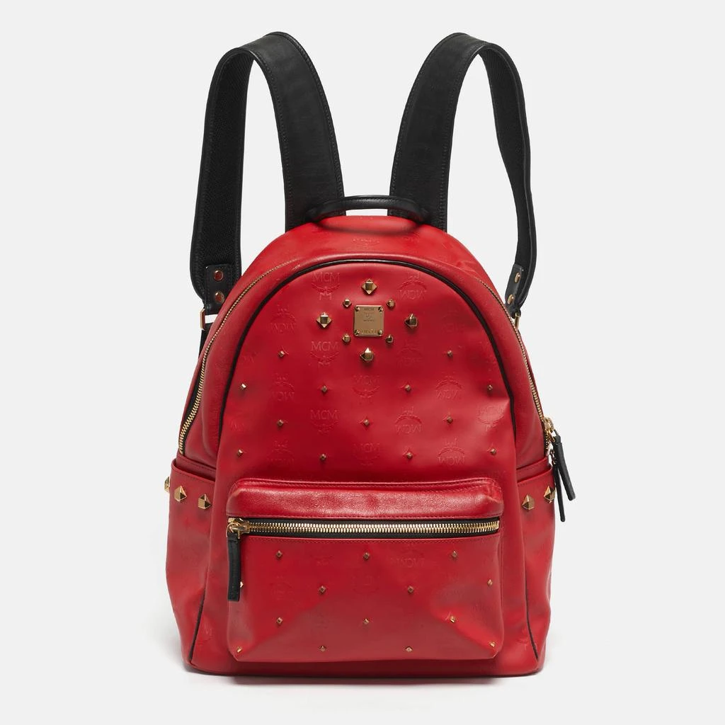 MCM Red/Black Visetos PVC Medium Studded Stark Backpack – On  display picture 3