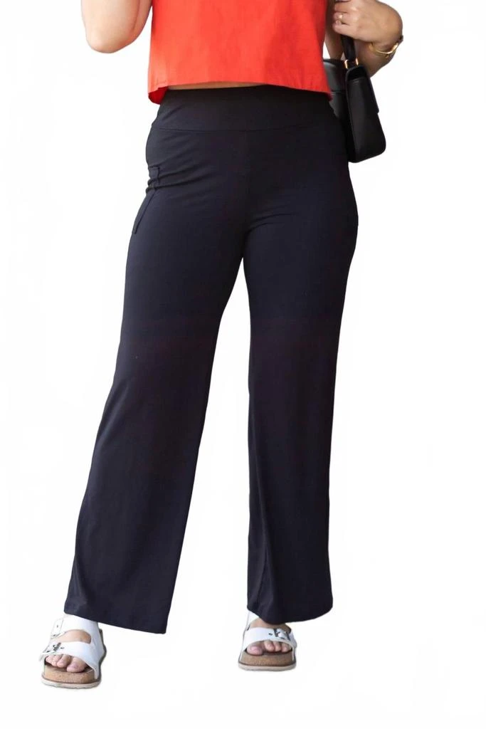 Julia Rose Brooke Wide Leg Full-Length With Pockets Luxe Leggings In Black 2