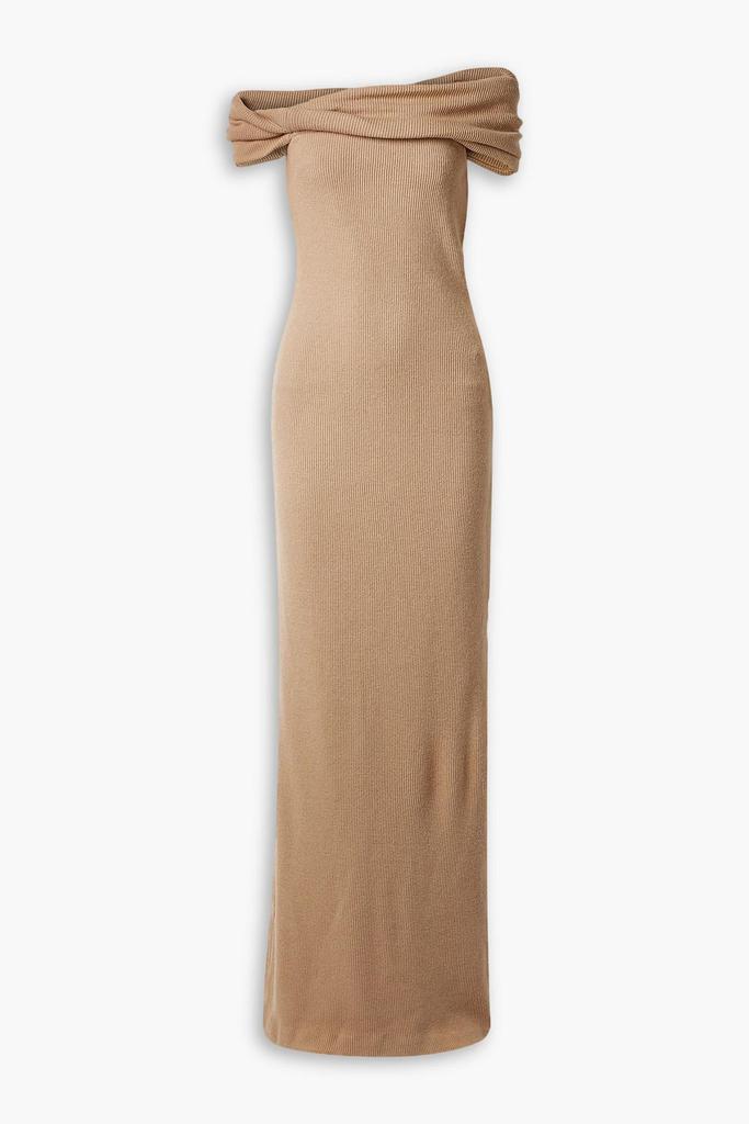 Brandon Maxwell Off-the-shoulder cutout ribbed-knit maxi dress