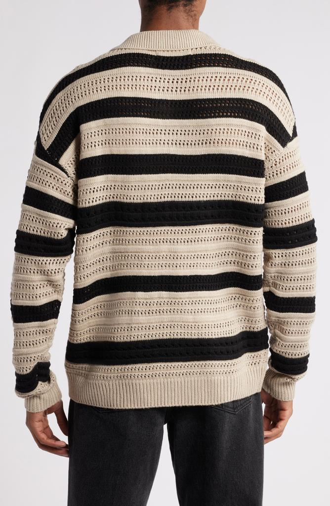 Native Youth Textured Stripe Zip Long Sleeve Polo