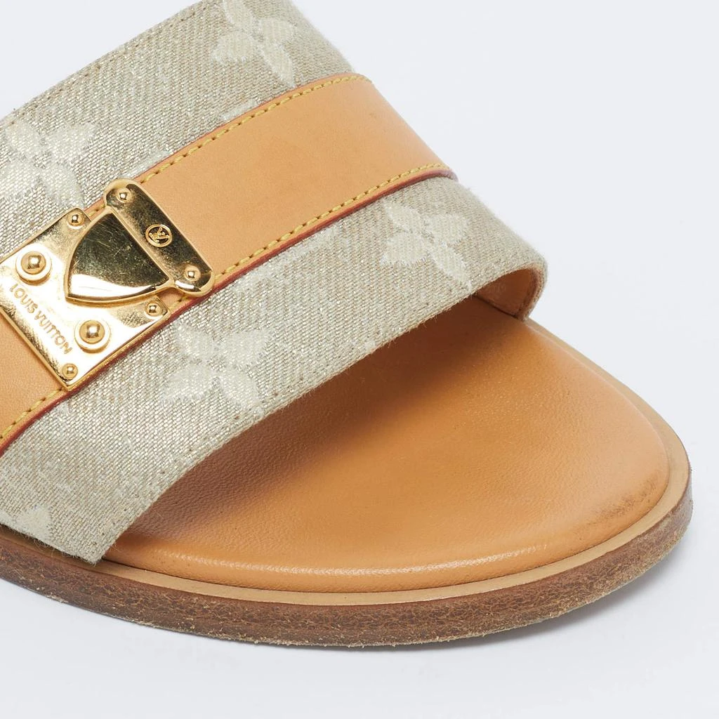 Louis Vuitton Louis Vuitton Brown/Beige Fabric and Leather Lock It Flat Sandals Size 37 7