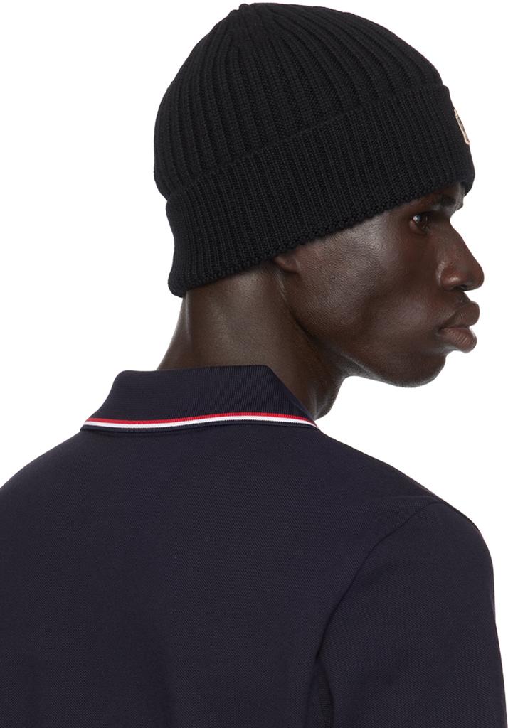 Moncler Black Ribbed Knit Wool Beanie - Hats - BeyondStyle