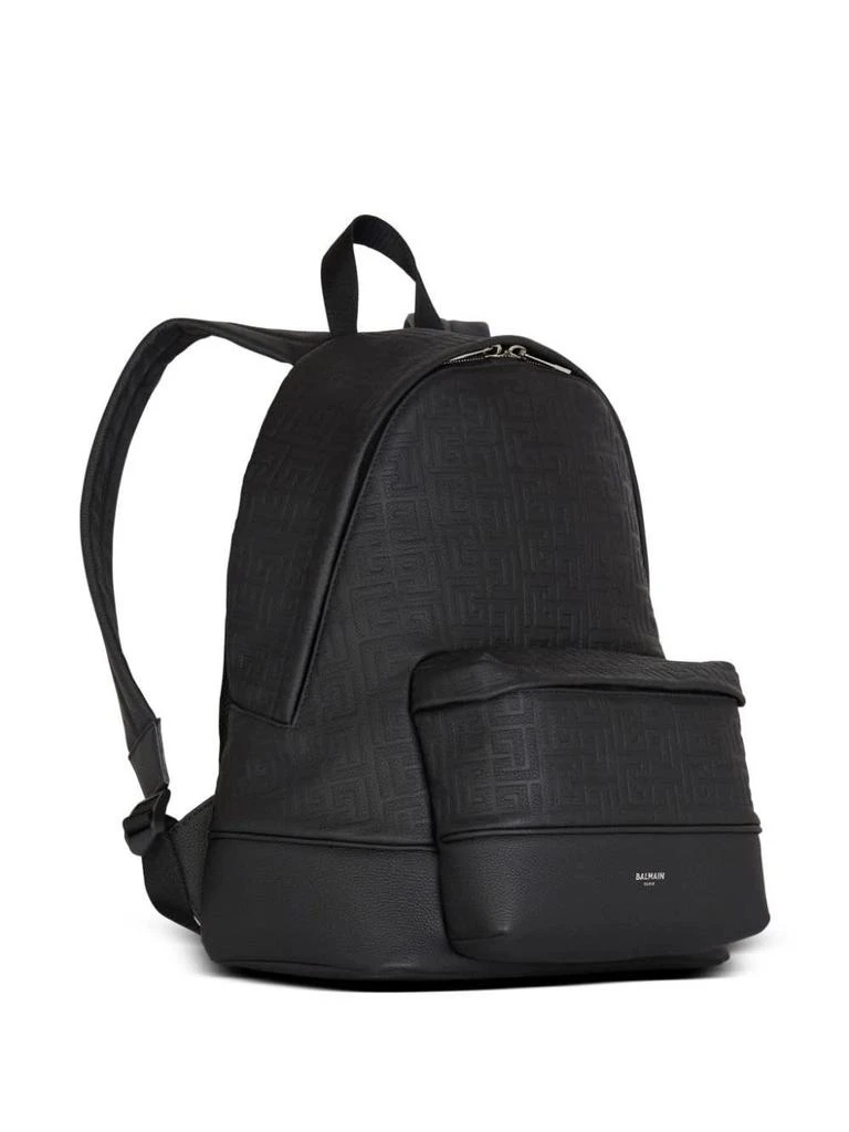 Balmain Black Grained Leather Backpack With Monogram 3