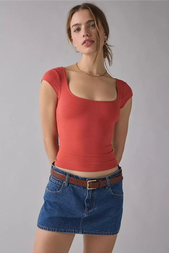 BDG BDG Drew Cap Sleeve Square Neck Cropped Tee 1