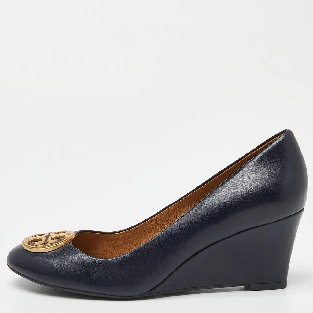 Tory Burch Tory Burch Navy Blue Leather Chelsea Wedge Pumps Size 38 1