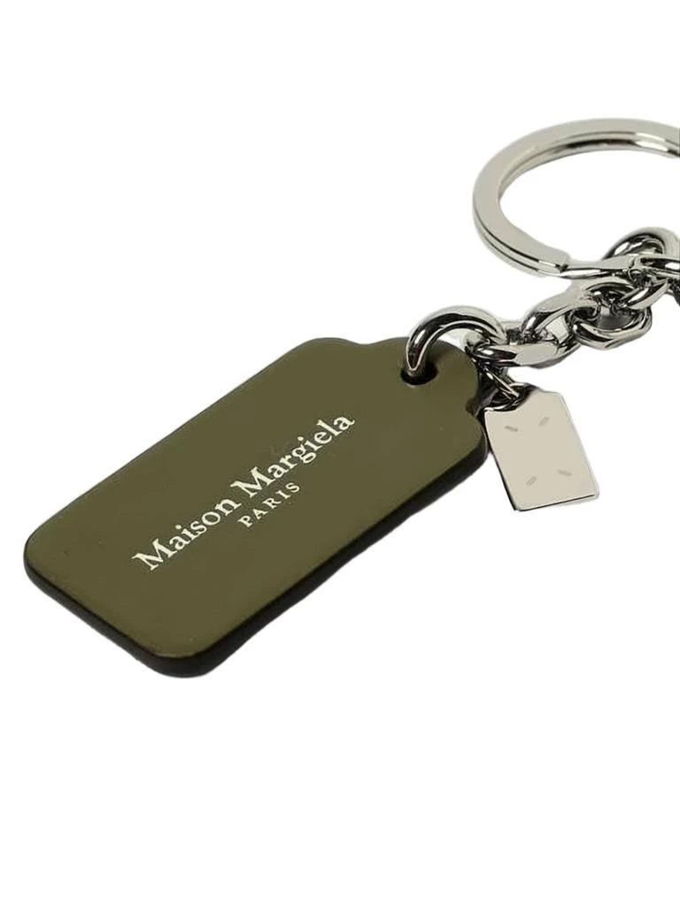 MAISON MARGIELA Rectangular Green Leather Tag Keyring with Silver Chain 2