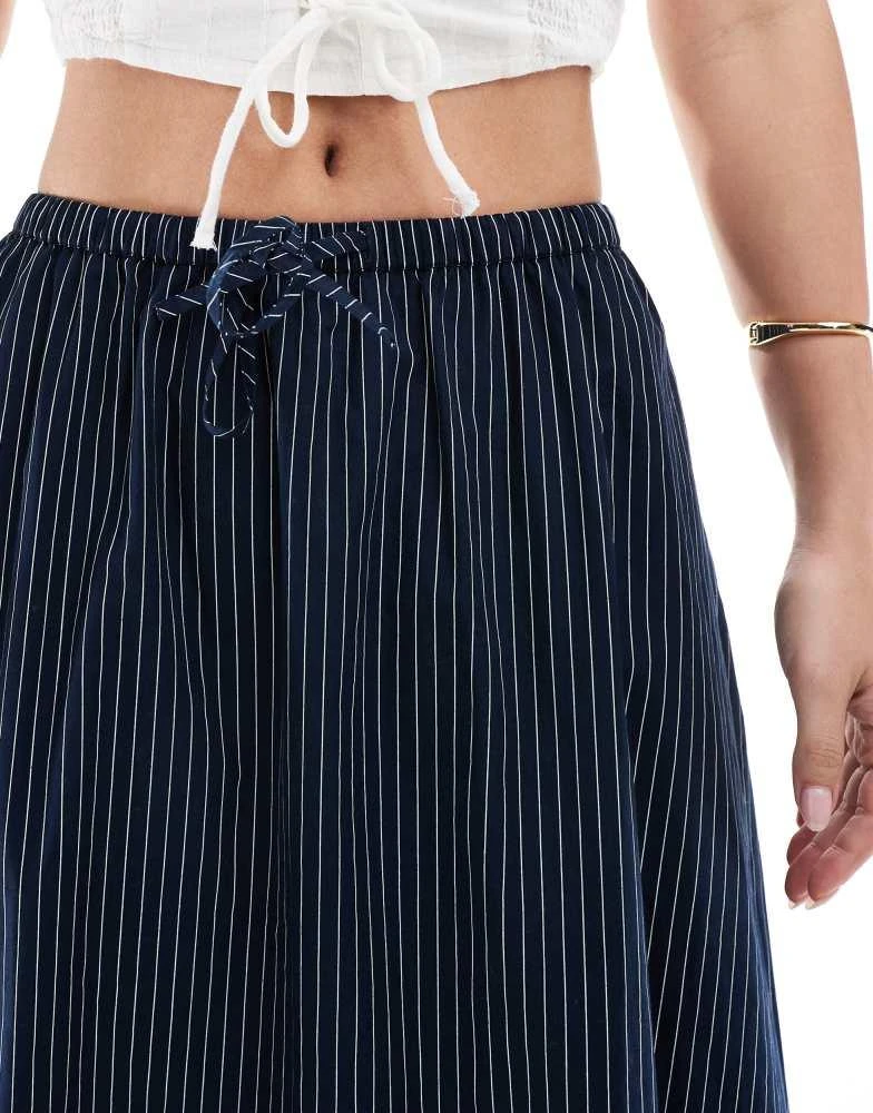 ASOS ASOS DESIGN a line tie waist midi skirt in navy stripe 5