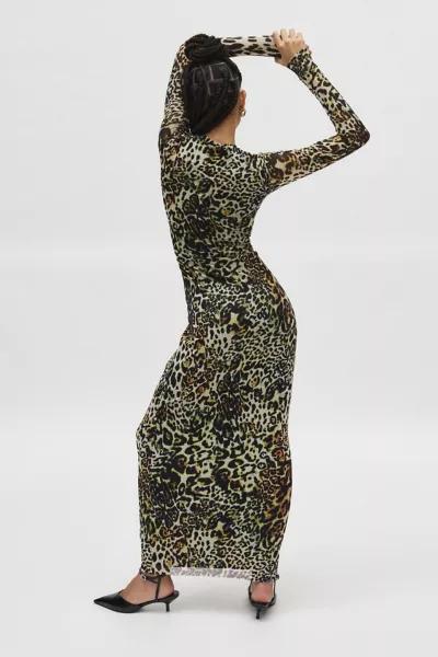 AFRM AFRM Didi Leopard Print Mesh Long Sleeve Maxi Dress