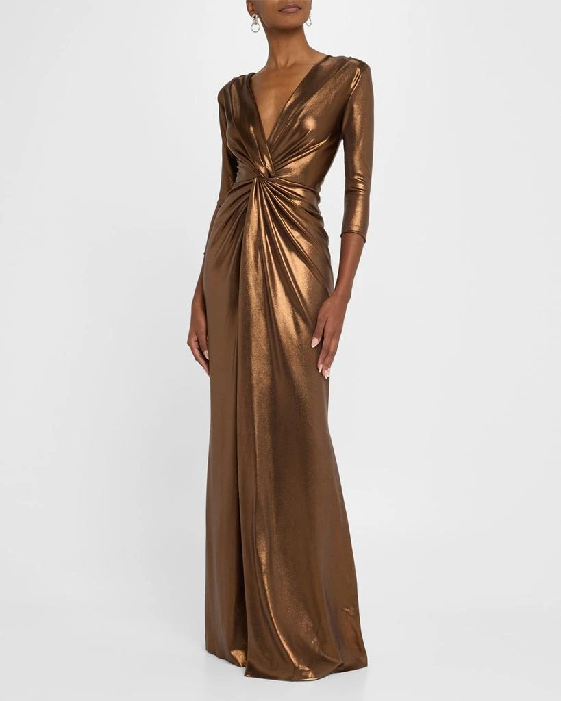 Chiara Boni Deep V-Neck Metallic Twist Gown 4