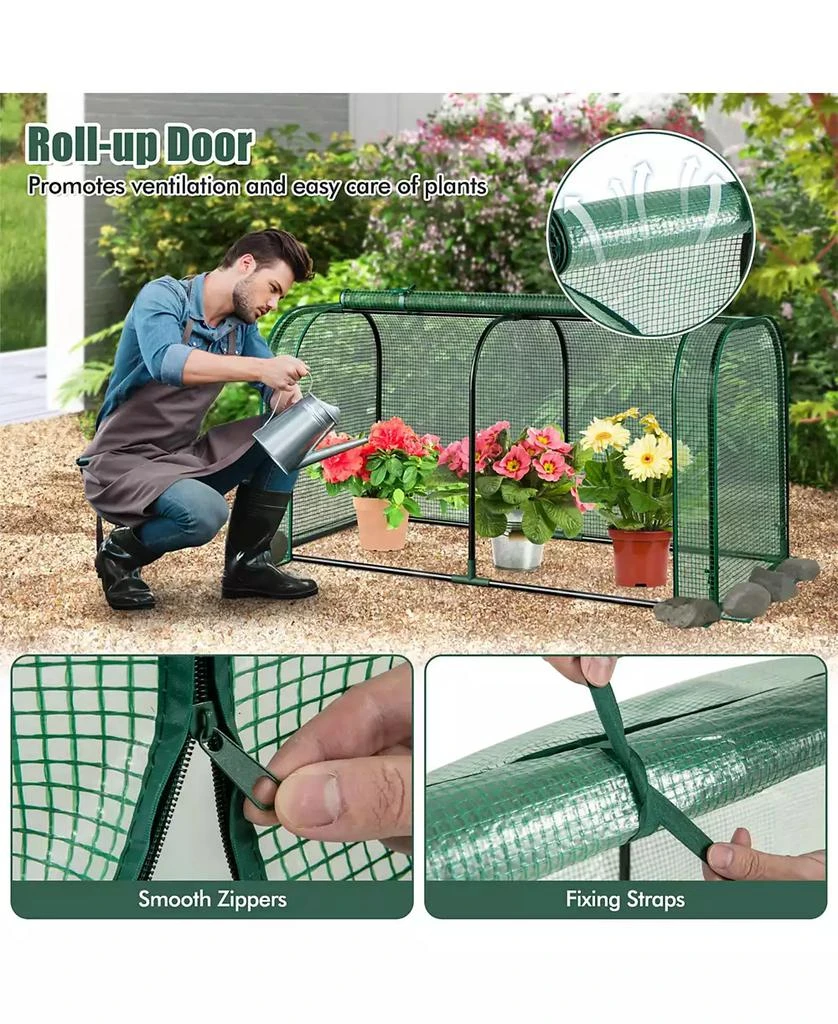 SUGIFT Mini Tunnel Greenhouse with Roll-up Zipper Door-Green 4