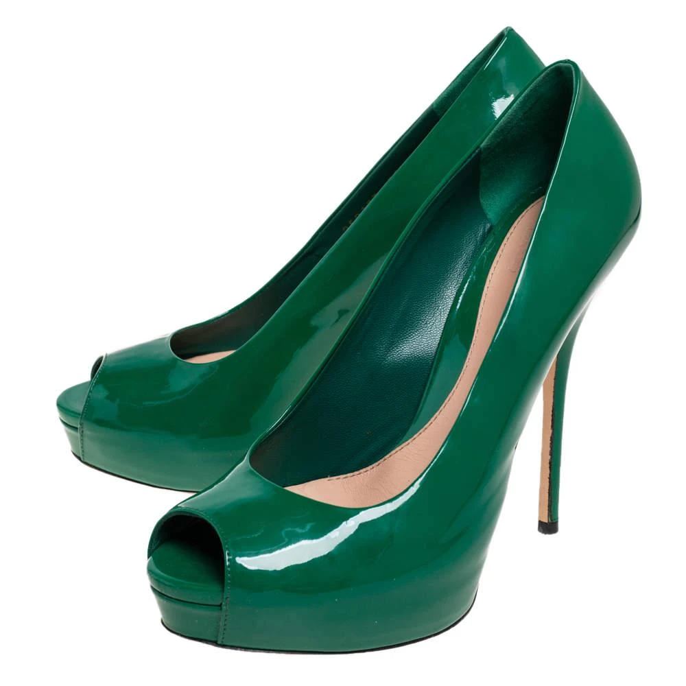 Gucci Gucci Green Patent Leather Peep Toe Platform Pumps Size 38.5 4