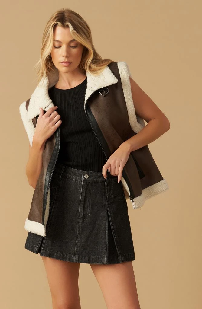 FLYING TOMATO Faux Shearling Trim Faux Leather Vest 4