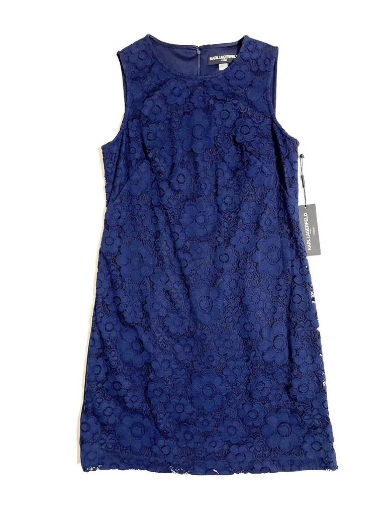 Women's Floral Lace Front Cocktail Shift Dress In Navy Blue