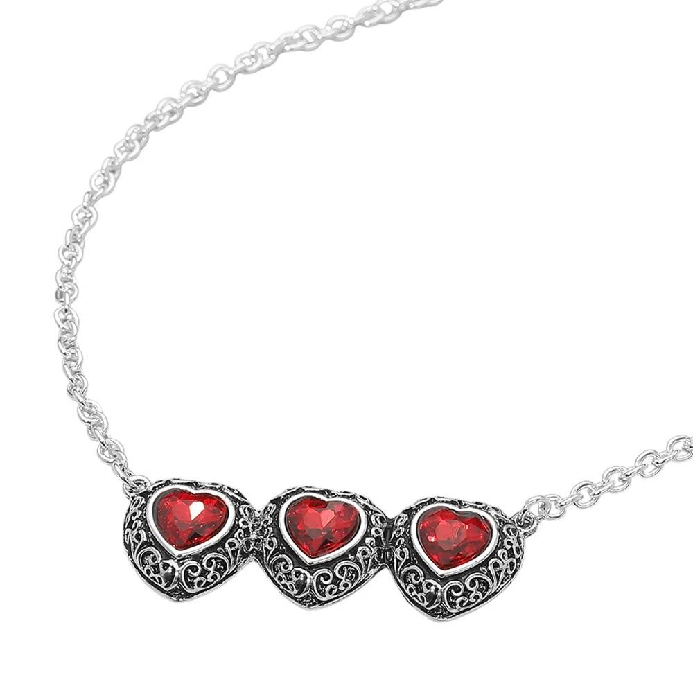 FASHNZFAB Triple Antique Metal Scrollwork Frame Heart Tile Pendant Necklace 2