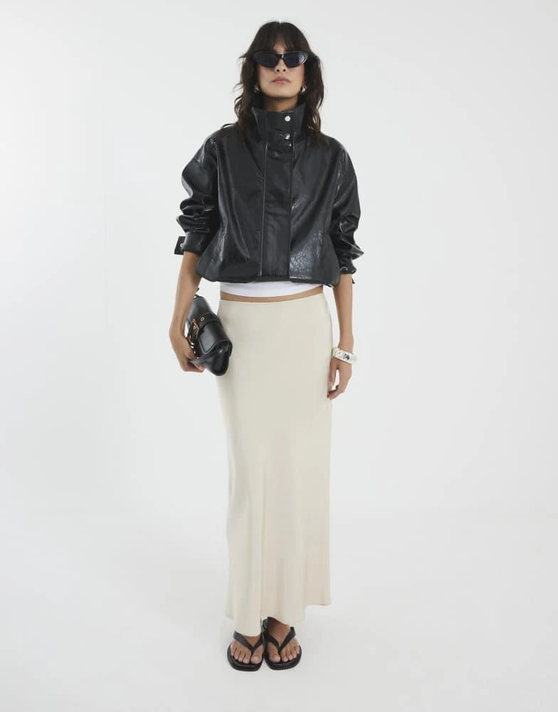 River Island River Island Faux leather funnel neck jacket in black 3