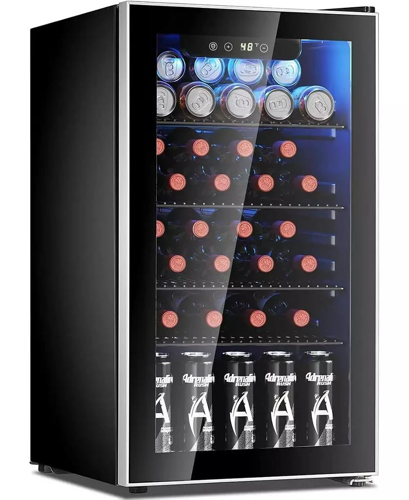 Cowsar 26 Bottle 3.2cu.ft Wine Cooler/Beverage Refrigerator Compact Wine Cellar with Glass Door Adjustable Temperature Control for Bar,Black