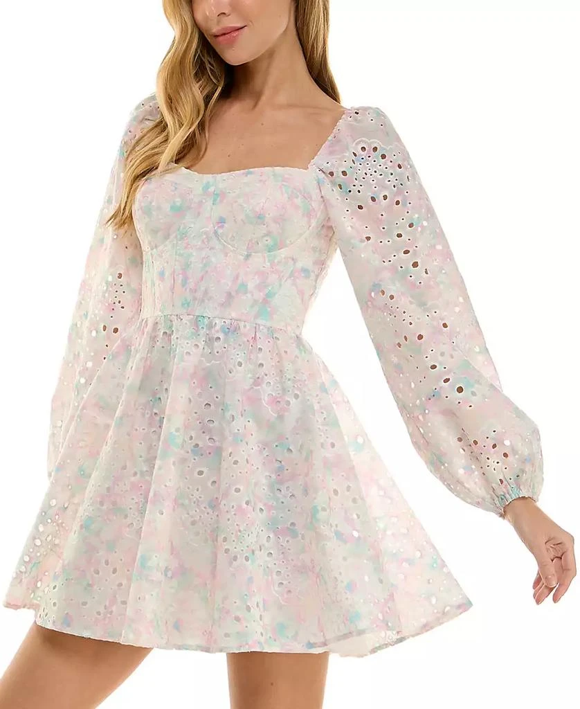 SENI & CADE Juniors' Printed Eyelet Corset Dress 3