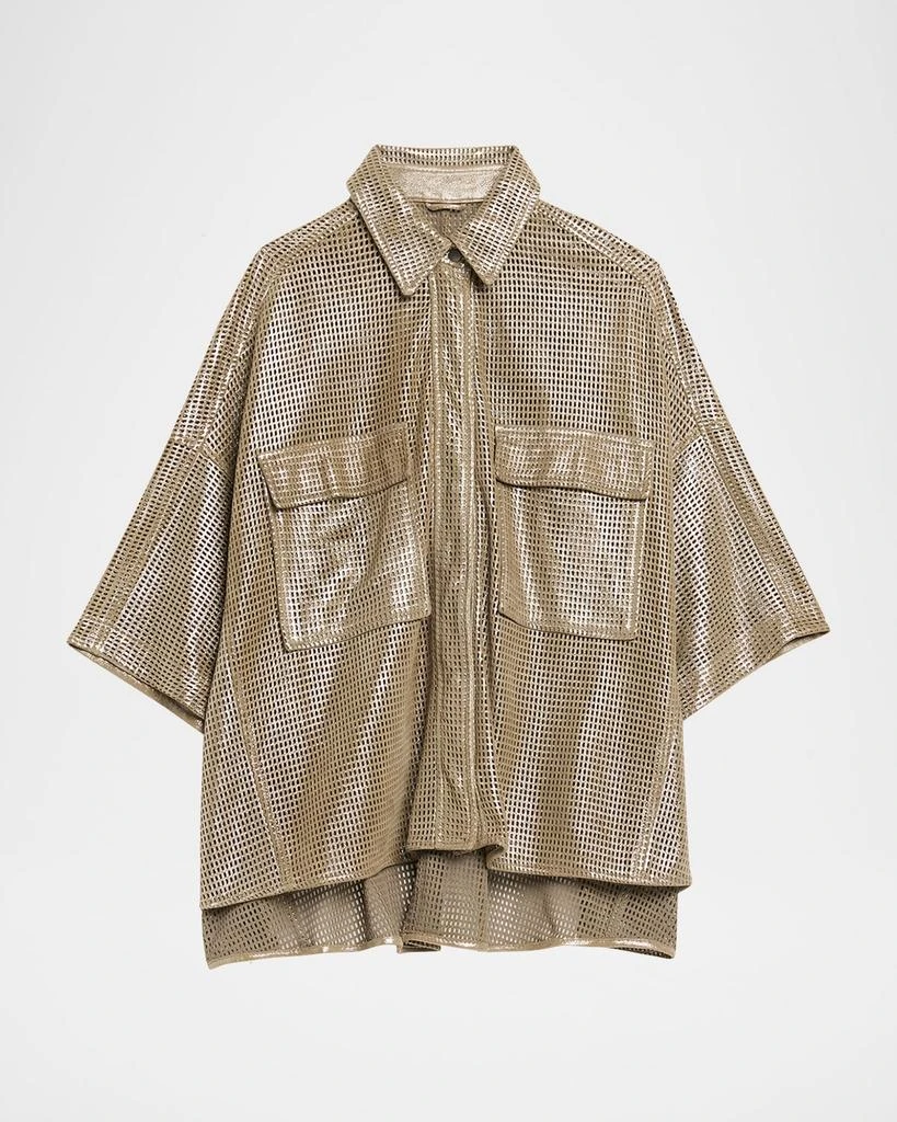 Brunello Cucinelli Laminated Perforated Leather Utility Shirt