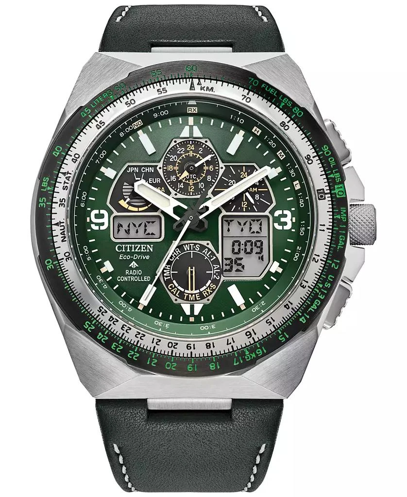 Promaster Process Eco-Drive Men's Chronograph Promaster Skyhawk Green Leather Strap Watch ...