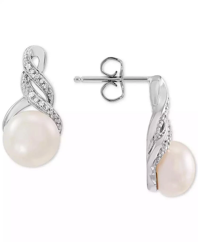 Macy's Cultured Freshwater Pearl (8 & 9mm) and Diamond Accent Pendant Necklace and Earrings Set in Sterling Silver or 14k Gold Over Silver 7