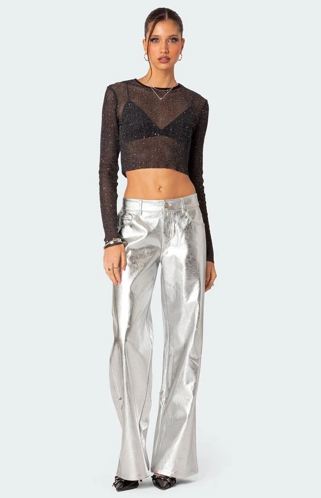 Edikted Marly Sheer Shimmer Sequin Long Sleeve Top 3
