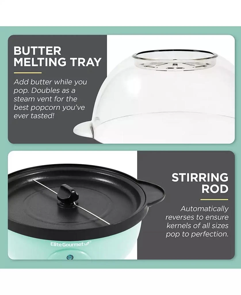 Elite Gourmet 3 Qt. Automatic, Stirring Hot Oil Popcorn Machine with Measuring Cap & Built-in Reversible Serving Bowl 5