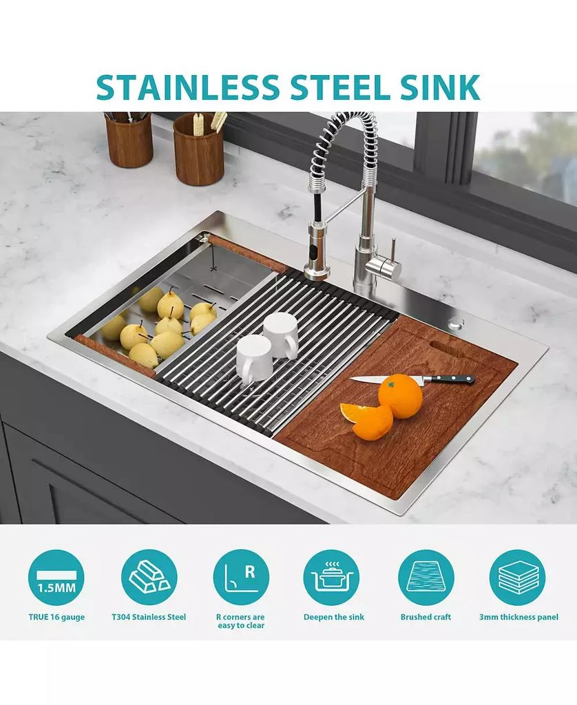 Flynama 36x22x10inch Topmount Double Bowl Kitchen Sink 16 Gauge Stainless Steel Split Brushed Nickel 6