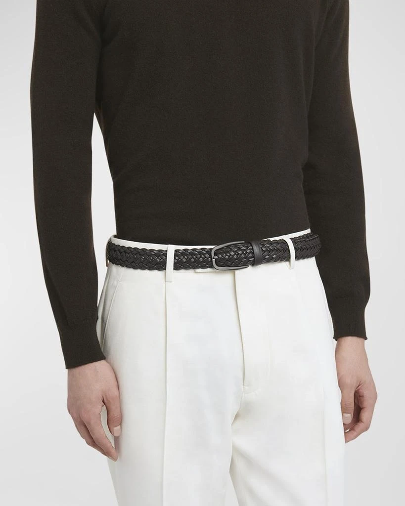 Zegna Men's Braided Leather Vendome-Buckle Belt 2