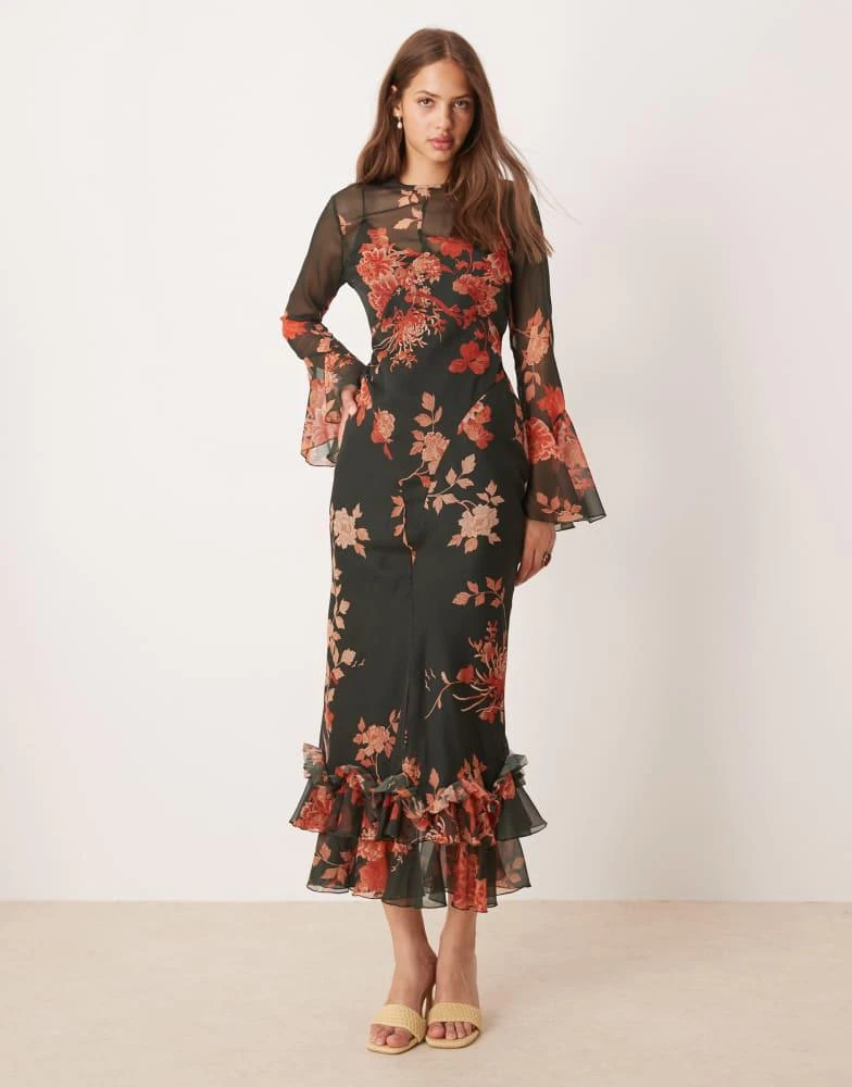 blue lace maxi dress with sleeves Blue Midi Wedding Guest Dress: Mc Duggal 20391 Midnight / 4