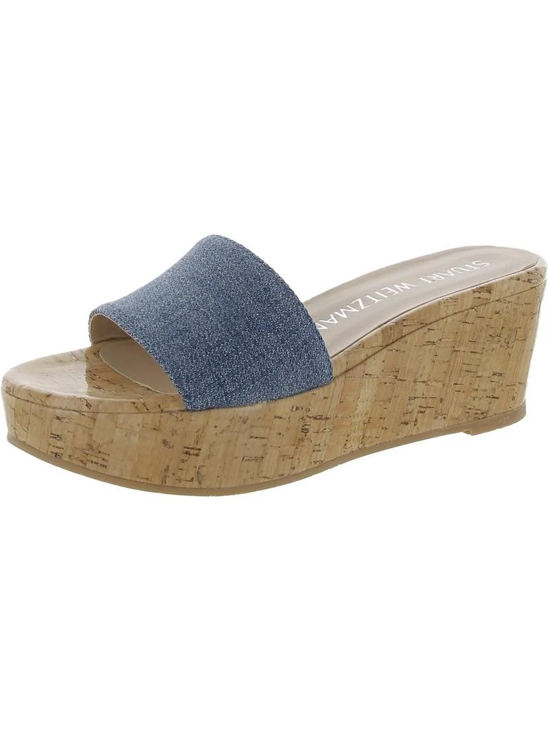 Stuart Weitzman Womens Denim Cork Wedge Sandals 1