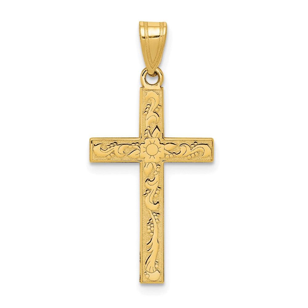 Diamond2Deal 14k Yellow Gold Etched Floral Cross Pendant