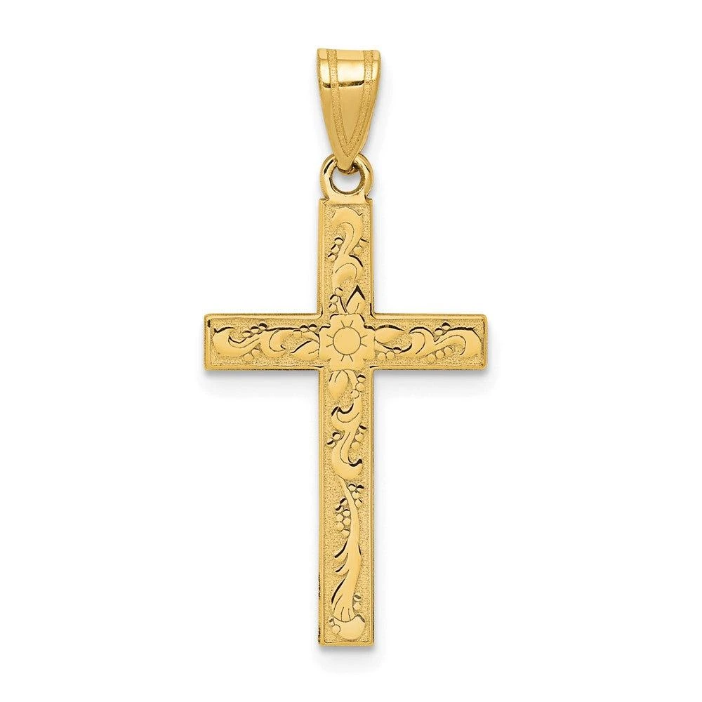 Diamond2Deal 14k Yellow Gold Etched Floral Cross Pendant 1