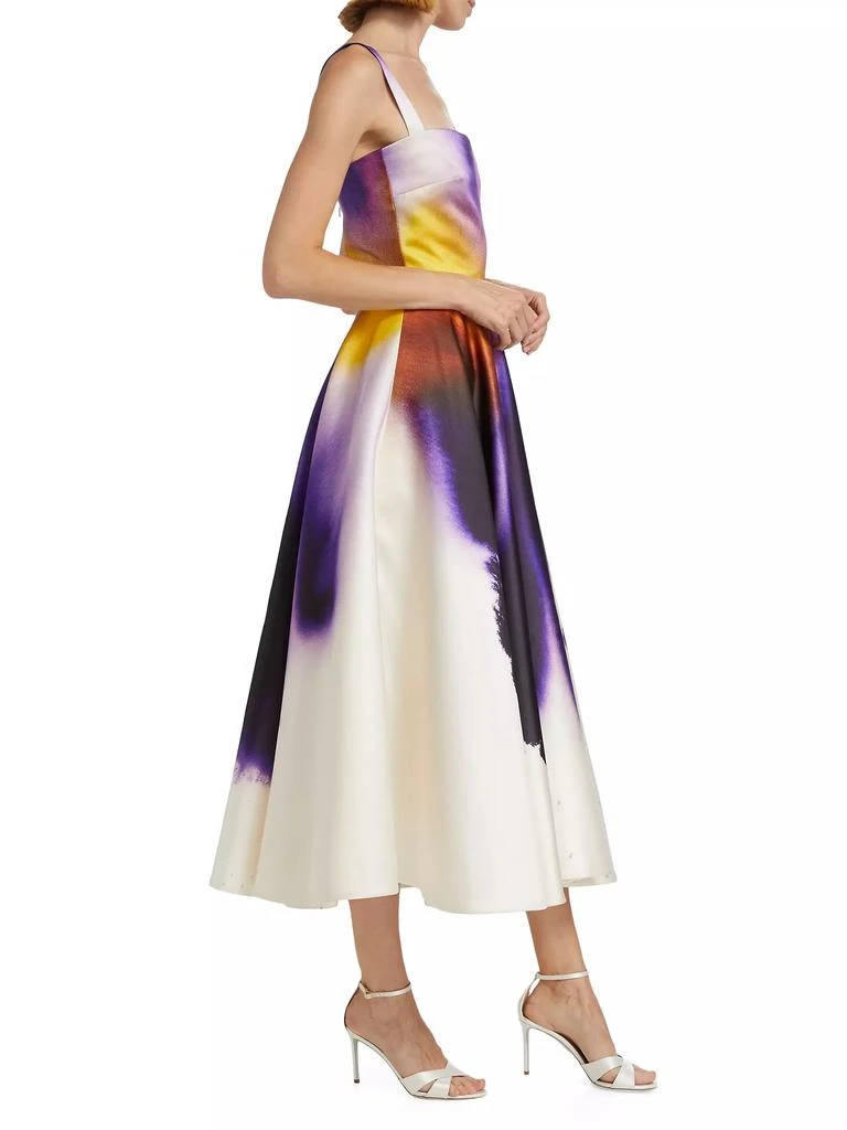 Oscar de la Renta Abstract Orchid Satin Cocktail Dress 4