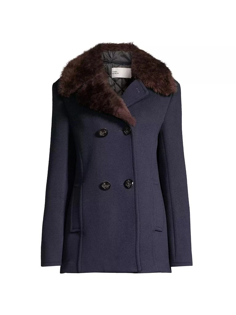Tory Burch Faux Fur-Trim Wool Peacoat 1